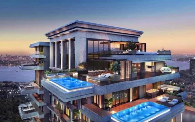 exterior-view-of-the-exclusive-residential-project-having-a-mesmerizing-sea-view-and-city-landscape-with-sunset-background