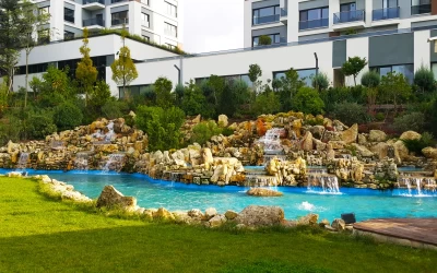 beautiful-pool-waterfalls-inside-of-the-tranquil-garden-of-the-residence-project-on-a-sunny-day-in-sancaktepe